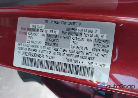 2013 Mazda Cx-5 Sport z USA, uszkodzony, nr VIN JM3KE4BE4D0164844